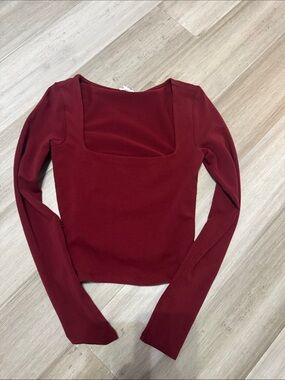 Women's Square Neck Long Sleeve Top - Burgundy garage size extra small